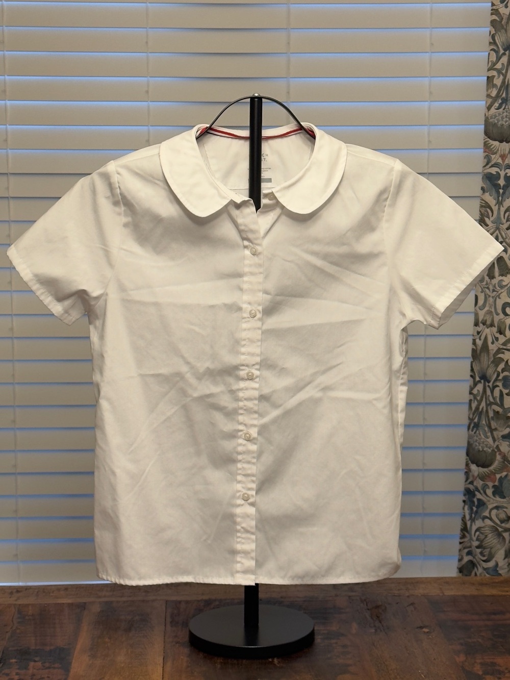 French Toast White Peter Pan Collar Short Sleeve Button-Up Shirt Girls 16